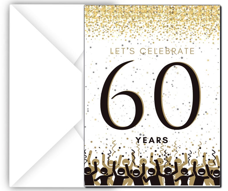 Elcer 60th Birthday Party Invitations Years celebration Happy Anniversary 5 x 7 Black & Gold Invitations Fill In Style 20 Count with Envelopes You're Invited Surprise Party (White) - Image 3